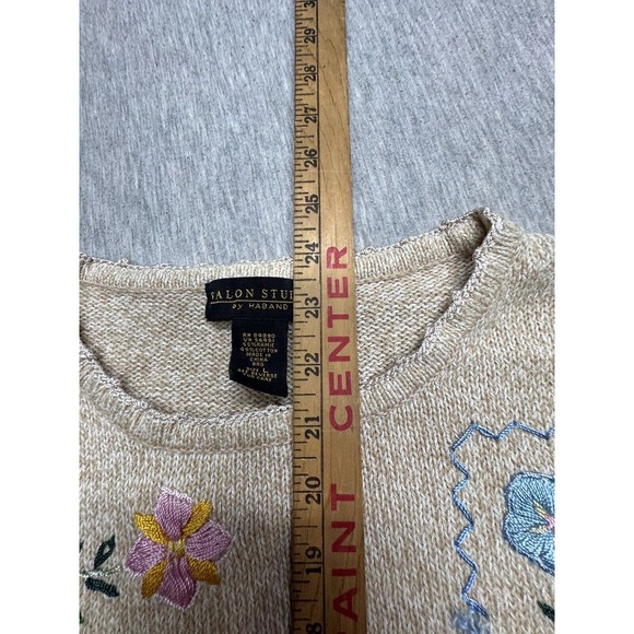 Vintage Salon Studio by Haband Woman Sweater Sz L‎ Embroidered Silk Hem Accent - Picture 3 of 6